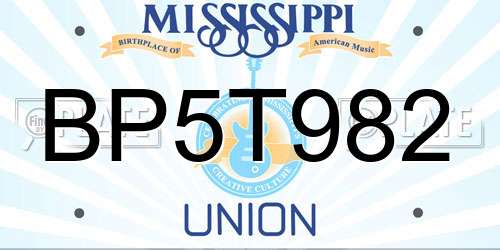BP5T982 Mississippi License Plate