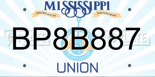 BP8B887 Mississippi License Plate