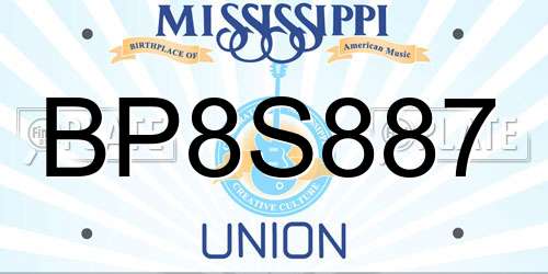 BP8S887 Mississippi License Plate