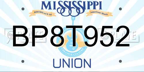 BP8T952 Mississippi License Plate