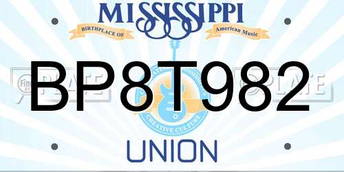 BP8T982 Mississippi License Plate