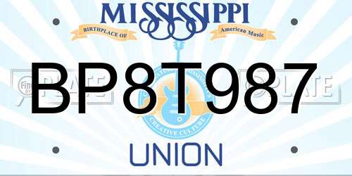 BP8T987 Mississippi License Plate