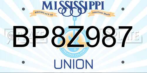 BP8Z987 Mississippi License Plate