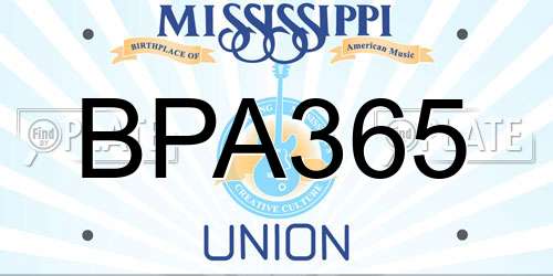 BPA365 Mississippi License Plate