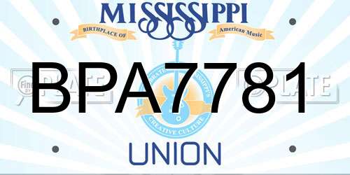 BPA7781 Mississippi License Plate