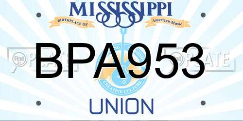BPA953 Mississippi License Plate