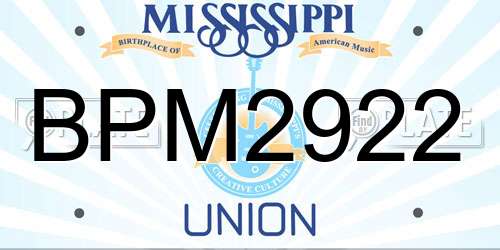 BPM2922 Mississippi License Plate