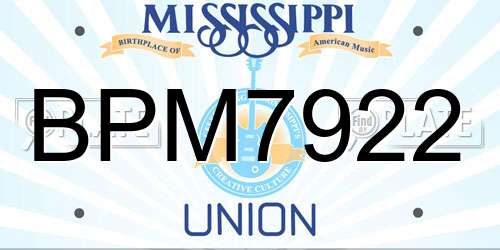 BPM7922 Mississippi License Plate