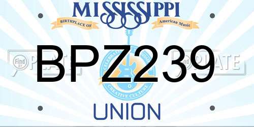 BPZ239 Mississippi License Plate
