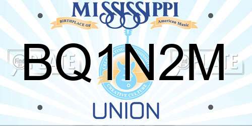 BQ1N2M Mississippi License Plate