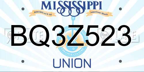 BQ3Z523 Mississippi License Plate