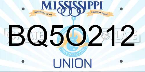 BQ5O212 Mississippi License Plate