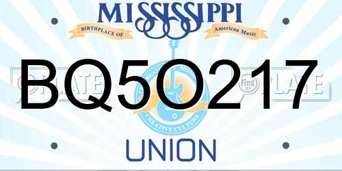 BQ5O217 Mississippi License Plate