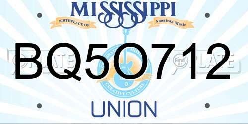 BQ5O712 Mississippi License Plate