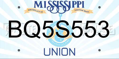 BQ5S553 Mississippi License Plate