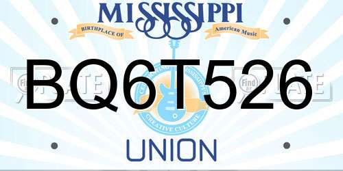 BQ6T526 Mississippi License Plate
