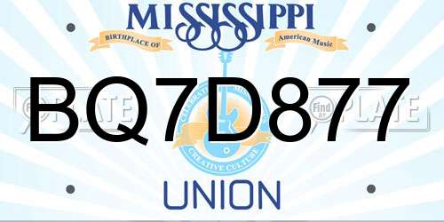 BQ7D877 Mississippi License Plate