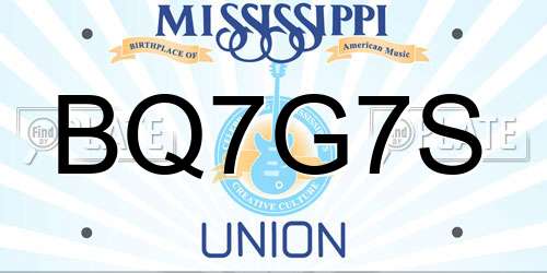 BQ7G7S Mississippi License Plate