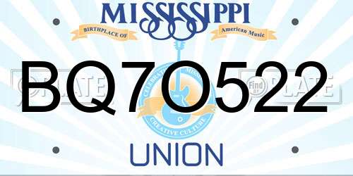 BQ7O522 Mississippi License Plate