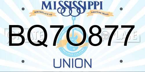 BQ7O877 Mississippi License Plate