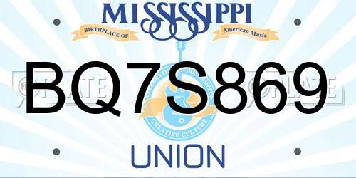 BQ7S869 Mississippi License Plate