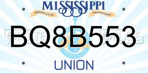 BQ8B553 Mississippi License Plate