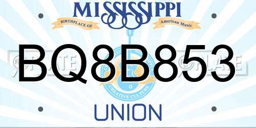 BQ8B853 Mississippi License Plate