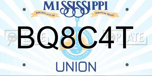 BQ8C4T Mississippi License Plate