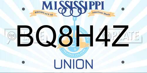 BQ8H4Z Mississippi License Plate