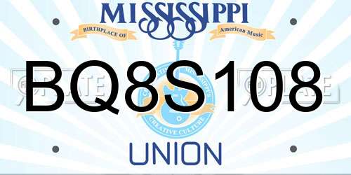 BQ8S108 Mississippi License Plate