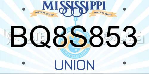 BQ8S853 Mississippi License Plate