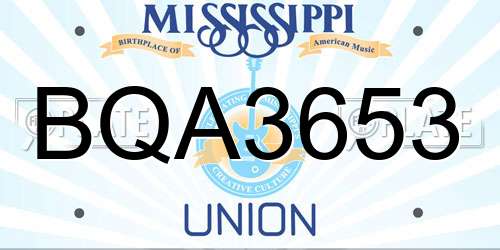BQA3653 Mississippi License Plate