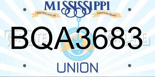 BQA3683 Mississippi License Plate