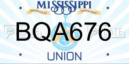 BQA676 Mississippi License Plate
