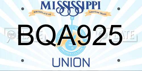 BQA925 Mississippi License Plate