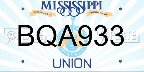 BQA933 Mississippi License Plate