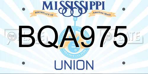 BQA975 Mississippi License Plate