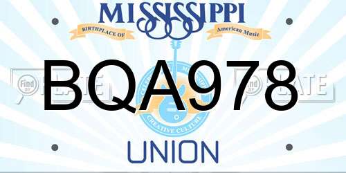 BQA978 Mississippi License Plate