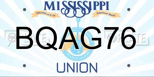 BQAG76 Mississippi License Plate