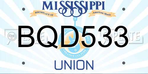 BQD533 Mississippi License Plate