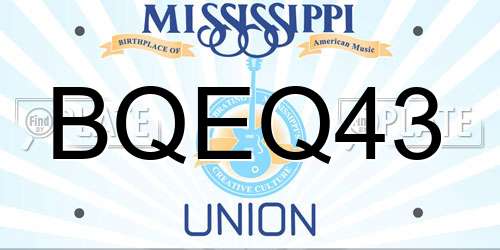 BQEQ43 Mississippi License Plate