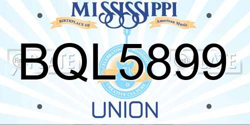 BQL5899 Mississippi License Plate