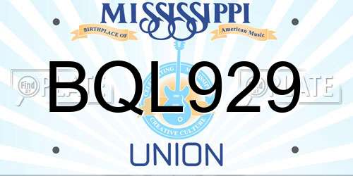 BQL929 Mississippi License Plate