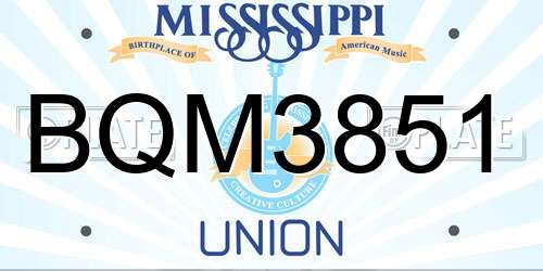 BQM3851 Mississippi License Plate