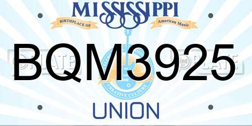 BQM3925 Mississippi License Plate