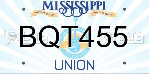 BQT455 Mississippi License Plate