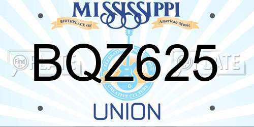 BQZ625 Mississippi License Plate