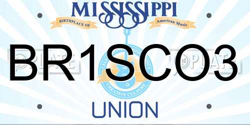 BR1SCO3 Mississippi License Plate
