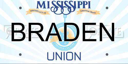 BRADEN Mississippi License Plate