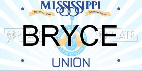 BRYCE Mississippi License Plate